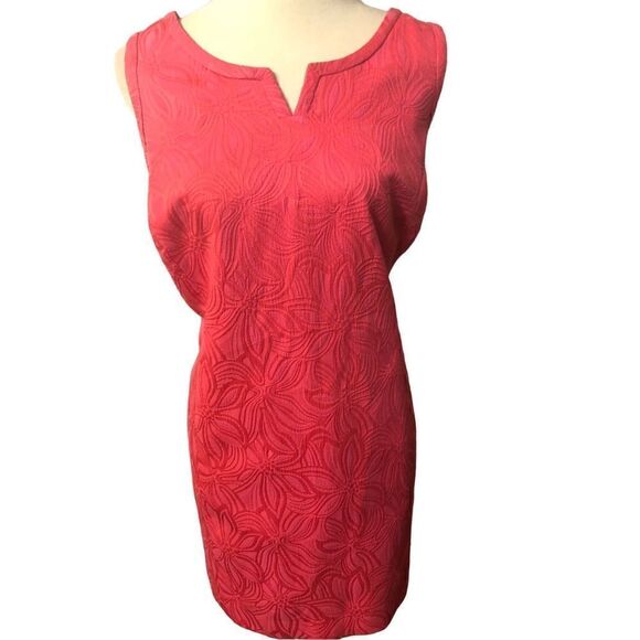 Talbots sheath pink and coral floral type print jacquard fully lined dress - Picture 1 of 11